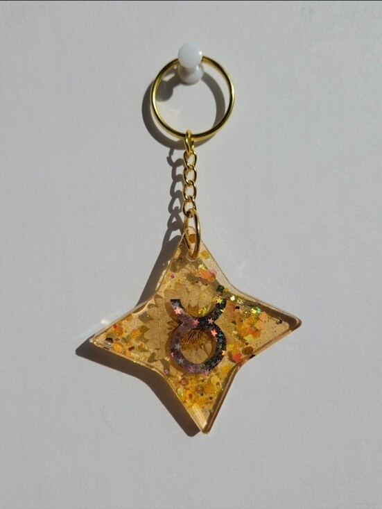 Handmade Accessories - Handmade Taurus Zodiac Gold Resin Keychain